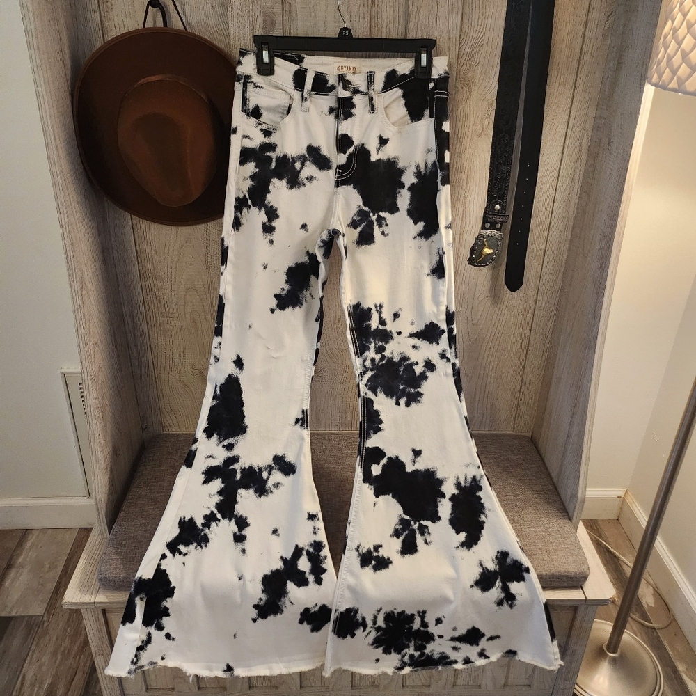 Black And White Cow Print Pants  , Super Bellbottom